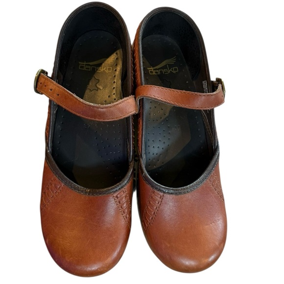 Women’s Dansko Mary Jane Shoes Platform Heel Brown Tan Dark Trim SIZE 37 7 7.5 - Picture 6 of 10